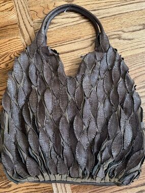 David & Scotti Luxury Accessories Leaf Feather Boho Bag Purse Brown Large